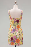 Vestido Amarelo Bodycon Bodycon Floral de Regresso a Casa com Bordados