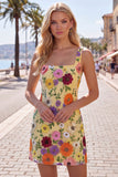 Vestido Amarelo Bodycon Bodycon Floral de Regresso a Casa com Bordados