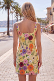 Vestido Amarelo Bodycon Bodycon Floral de Regresso a Casa com Bordados