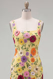Vestido Amarelo Bodycon Bodycon Floral de Regresso a Casa com Bordados