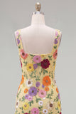 Vestido Amarelo Bodycon Bodycon Floral de Regresso a Casa com Bordados