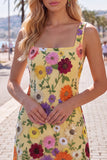 Vestido Amarelo Bodycon Bodycon Floral de Regresso a Casa com Bordados
