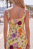 Vestido Amarelo Bodycon Bodycon Floral de Regresso a Casa com Bordados
