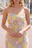 Vestido curto cor-de-rosa floral sem alças, bodycon bodycon com bordas
