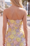 Vestido curto cor-de-rosa floral sem alças, bodycon bodycon com bordas