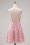 Vestido de regresso a casa 3D floral com alças finas azul A-Line com contas