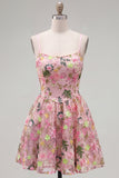 Vestido floral de regresso ao lar com alças finas em linha A cor-de-rosa e bordado