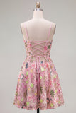 Vestido floral de regresso ao lar com alças finas em linha A cor-de-rosa e bordado