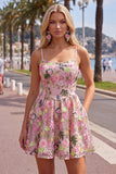Vestido floral de regresso ao lar com alças finas em linha A cor-de-rosa e bordado