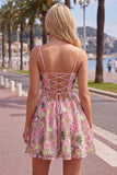 Vestido floral de regresso ao lar com alças finas em linha A cor-de-rosa e bordado