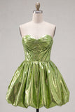 Vestido de Finalistas de Finalistas Verde Verde Metálico, Linha A, Espartilho Franzido