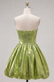 Vestido de Finalistas de Finalistas Verde Verde Metálico, Linha A, Espartilho Franzido