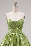 Vestido de Finalistas de Finalistas Verde Verde Metálico, Linha A, Espartilho Franzido