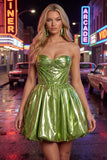 Vestido de Finalistas de Finalistas Verde Verde Metálico, Linha A, Espartilho Franzido