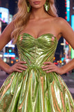 Vestido de Finalistas de Finalistas Verde Verde Metálico, Linha A, Espartilho Franzido