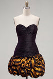 Vestido Preto Dourado Bodycon Sweetheart Homecoming com folhos