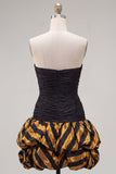 Vestido Preto Dourado Bodycon Sweetheart Homecoming com folhos