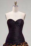 Vestido Preto Dourado Bodycon Sweetheart Homecoming com folhos