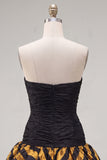 Vestido Preto Dourado Bodycon Sweetheart Homecoming com folhos