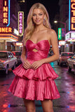 Vestido de finalistas de finalistas em camadas verde metálico em linha A
