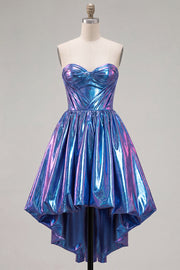 Vestido de Finalistas Asimétricos Azul Azul Metálico A-Line Sweetheart Alineado