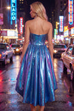 Vestido de Finalistas Asimétricos Azul Azul Metálico A-Line Sweetheart Alineado