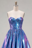 Vestido de Finalistas Asimétricos Azul Azul Metálico A-Line Sweetheart Alineado