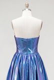 Vestido de Finalistas Asimétricos Azul Azul Metálico A-Line Sweetheart Alineado