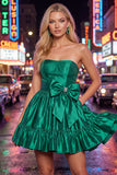 Vestido de Finalistas Verde-Escuro Verde Escuro com Folhos de A-Sing e Laço