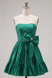 Vestido de Finalistas Verde-Escuro Verde Escuro com Folhos de A-Sing e Laço