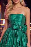 Vestido de Finalistas Verde-Escuro Verde Escuro com Folhos de A-Sing e Laço
