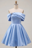 Vestido de Finalistas de Primavera em Cetim Franzido em Linha A Azul com Missangas