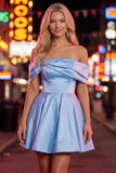Vestido de Finalistas de Primavera em Cetim Franzido em Linha A Azul com Missangas