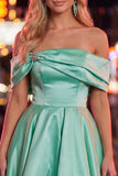 Vestido de Finalistas de Primavera em Cetim Franzido em Linha A Azul com Missangas
