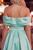 Vestido de Finalistas de Primavera em Cetim Franzido em Linha A Azul com Missangas