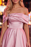 Vestido de Finalistas de Primavera em Cetim Franzido em Linha A Azul com Missangas