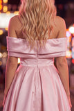 Vestido de Finalistas de Primavera em Cetim Franzido em Linha A Azul com Missangas