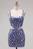 Vestido de Homecoming de 2 peças Bodycon Azul-Escuro com Strass