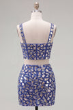 Vestido de Homecoming de 2 peças Bodycon Azul-Escuro com Strass