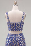 Vestido de Homecoming de 2 peças Bodycon Azul-Escuro com Strass