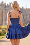 Vestido de regresso a casa com alças finas em Espartilho A-Line com folhos