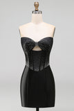 Bodycon preto Bodycon Sweetheart Corset, vestido de namoro em cetim com laço e laço