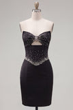 Bodycon preto Bodycon Sweetheart Corset, vestido de namoro em cetim com laço e laço