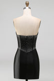 Bodycon preto Bodycon Sweetheart Corset, vestido de namoro em cetim com laço e laço