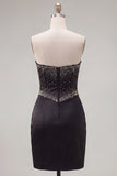 Bodycon preto Bodycon Sweetheart Corset, vestido de namoro em cetim com laço e laço