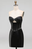 Bodycon preto Bodycon Sweetheart Corset, vestido de namoro em cetim com laço e laço