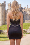 Bodycon preto Bodycon Sweetheart Corset, vestido de namoro em cetim com laço e laço
