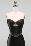 Bodycon preto Bodycon Sweetheart Corset, vestido de namoro em cetim com laço e laço