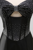 Bodycon preto Bodycon Sweetheart Corset, vestido de namoro em cetim com laço e laço