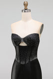 Bodycon preto Bodycon Sweetheart Corset, vestido de namoro em cetim com laço e laço